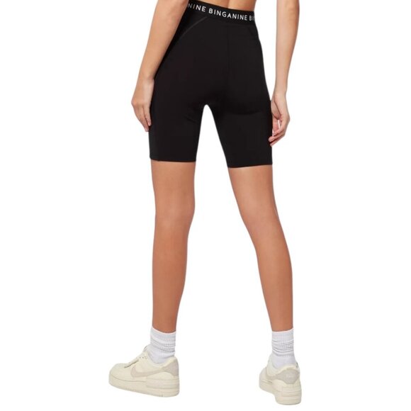 New Anine Bing Carly Black Bike Shorts S Repeating White Logo Streetwear Sporty - Picture 6 of 12